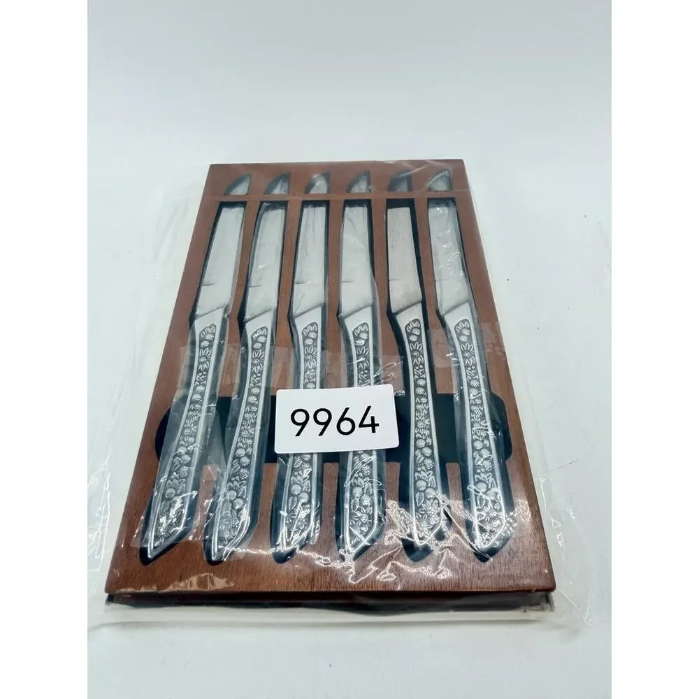 Pageant Stainless Harvest 12 Pc Steak Knife Set New in Box Floral Handles